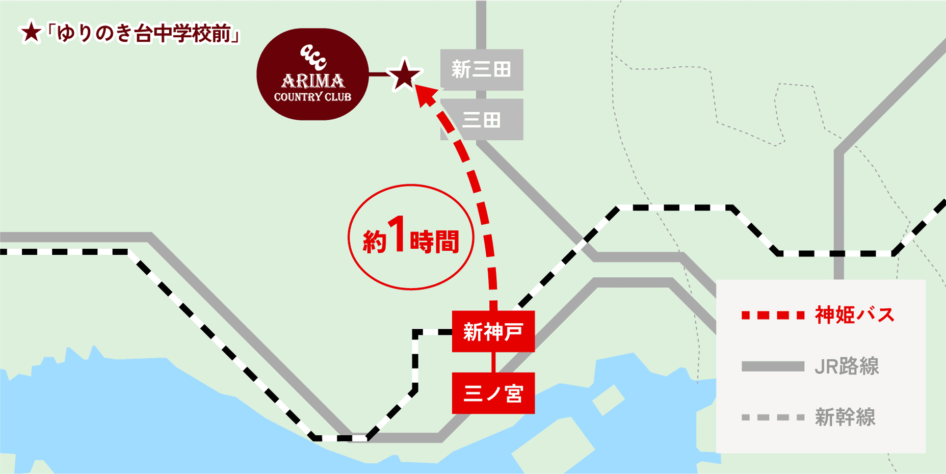 三ノ宮・新神戸から特急バスでのアクセス